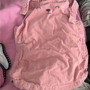 Pink Corduroy Baby Romper with Bear Face ( overall dress)